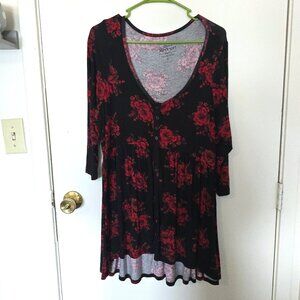 Torrid Size 0 Super Soft Black Rose Print Button Front Baby Doll Top